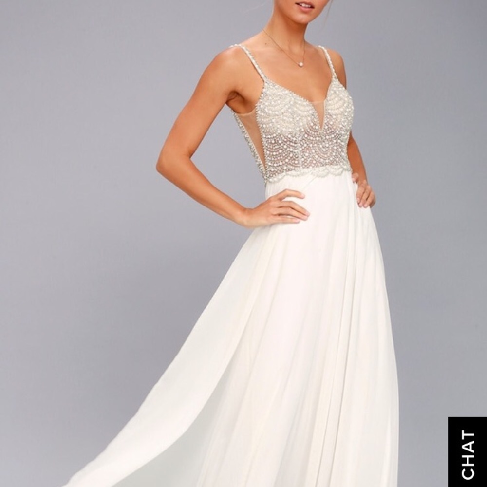 Lulu’s True Love White Beaded Maxi Dress